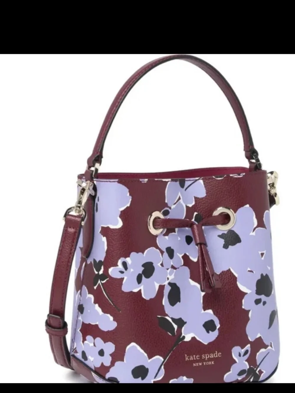 kate spade Burgundy Floral Patent Bucket Mini Bag